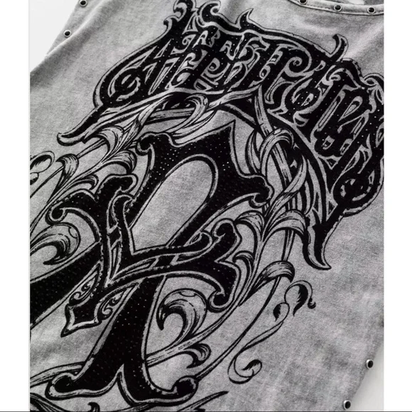 Affliction Women's T-Shirt Iconic Steel Biker Tattoo Gray - Picture 4 of 5